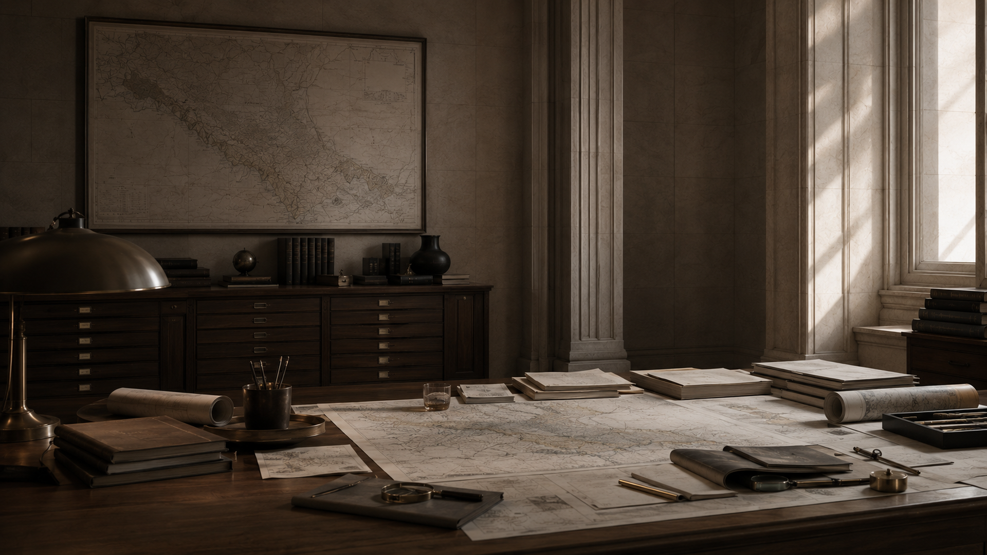 Strategic intelligence workspace with source documents